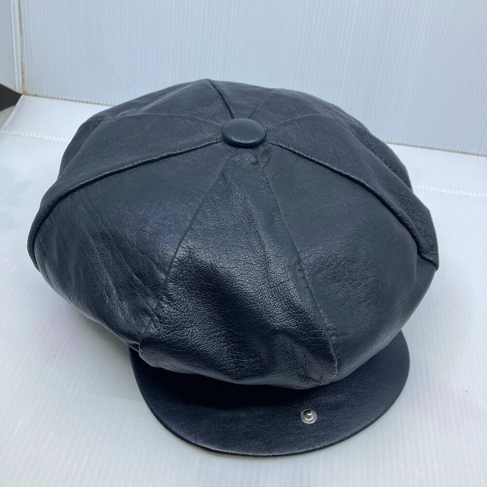 vtg 1960 USA black leather cap hat size XL made in USA